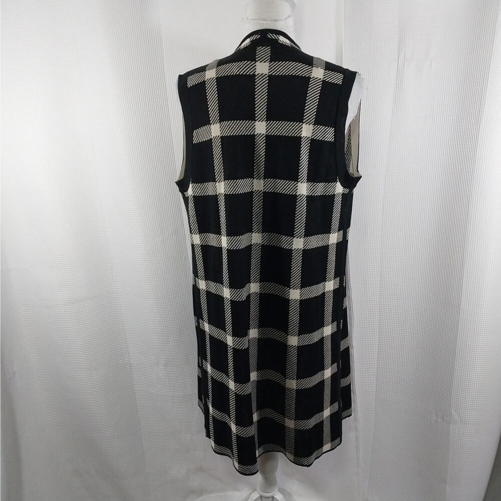 NWT! BELLDINI! BLACK & CREAM PLAID DUSTER LENGTH CARDIGAN SWEATER VEST! SZ M - Picture 5 of 12